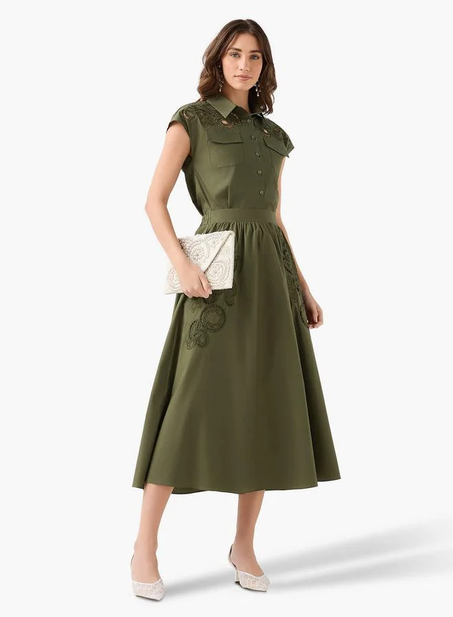 2Xtremz 2Xtremz Midi Cotton A-line Skirt with Lace Inserts